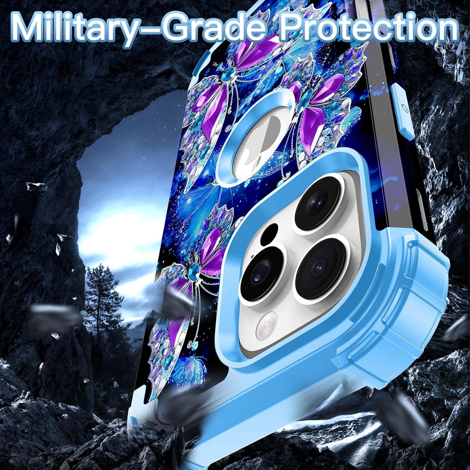 LONTECT for iPhone 16 Pro Case 3 in 1 Shockproof Heavy Duty Rugged Hard PC+Soft Silicone Full Body Protective Cover Girls Women Case for Apple iPhone 16 Pro 6.3 inch 2024,Blue - Image 5