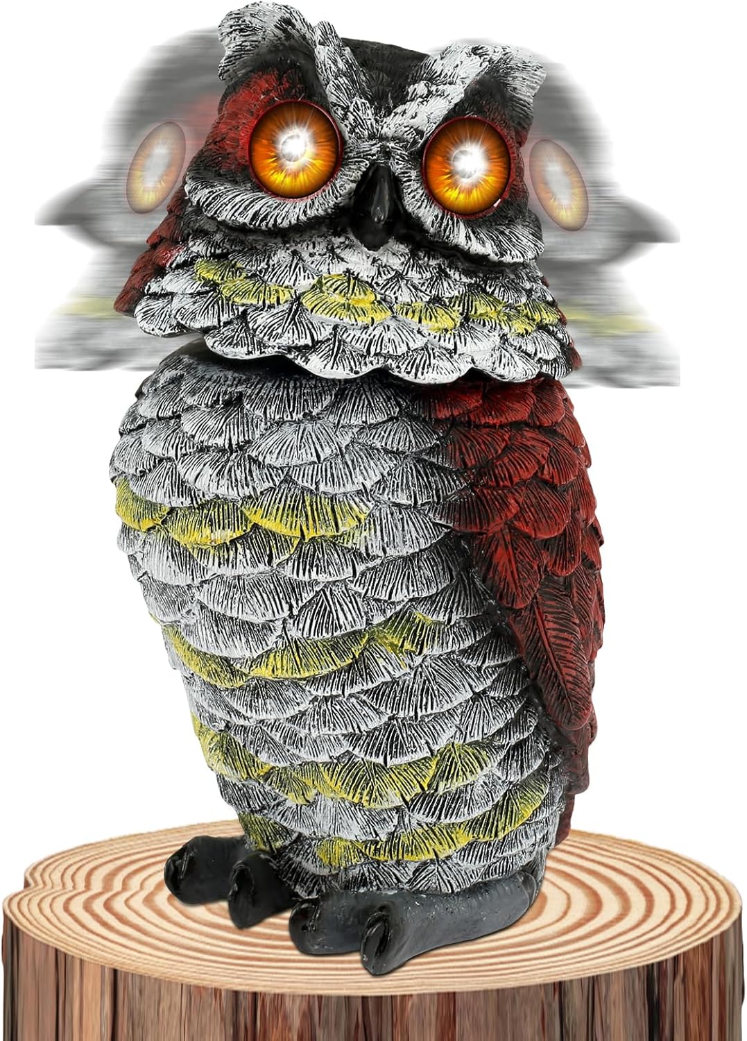 Solar Owl with Flashing Eyes and Rotating Head Realistic Owl Resin Statue Waterproof Solar Decoys to Birds Away for Patio Yard Porch Lawn(A) - Image 2
