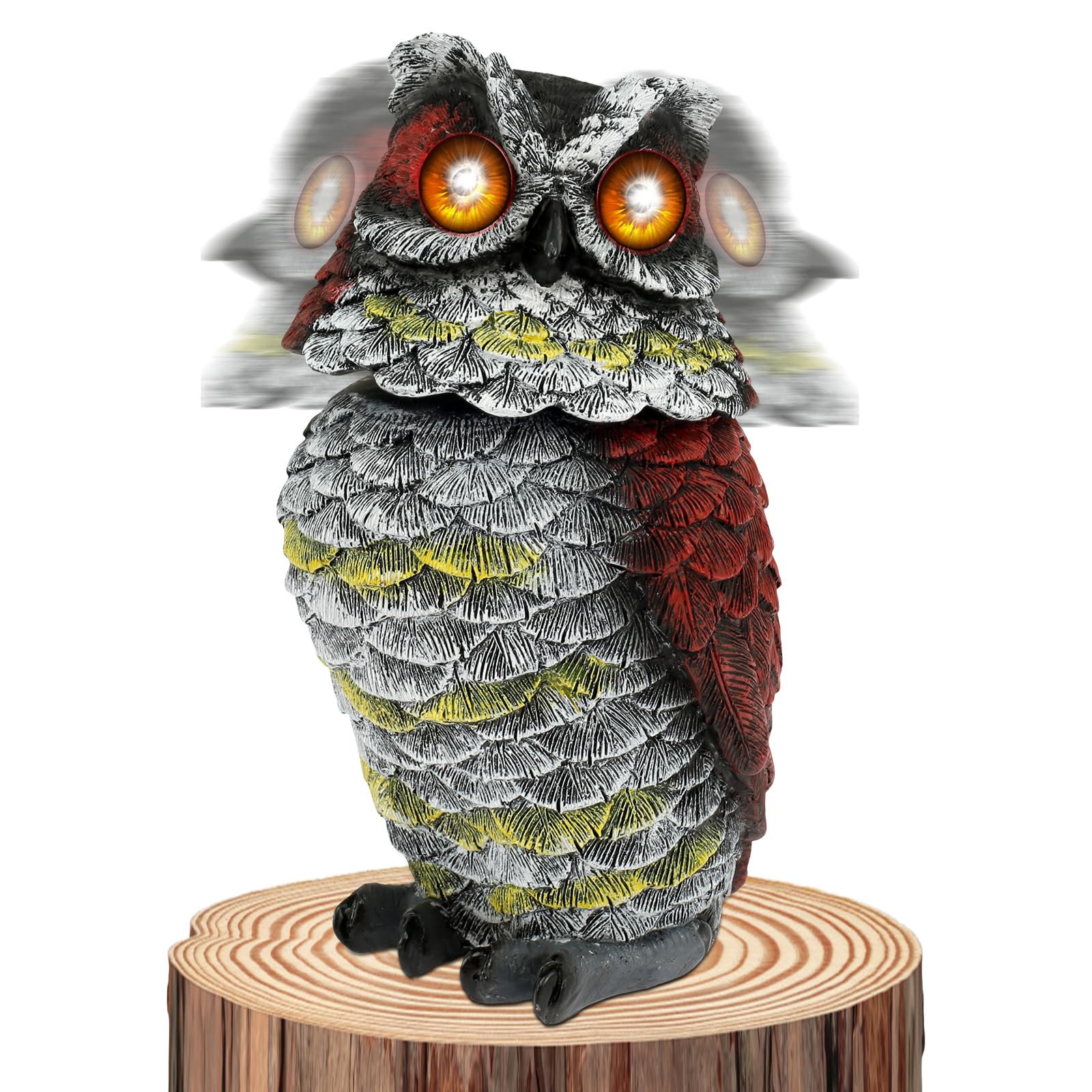 1pcs Solar Powered Garden Owl Ornament with Flashing Eyes & 360° Rotating Head, Realistic Resin Owl Statue Decoys to Scare Birds Away, Home Décor Figurine Accessories for Patio Yard Porch Lawn