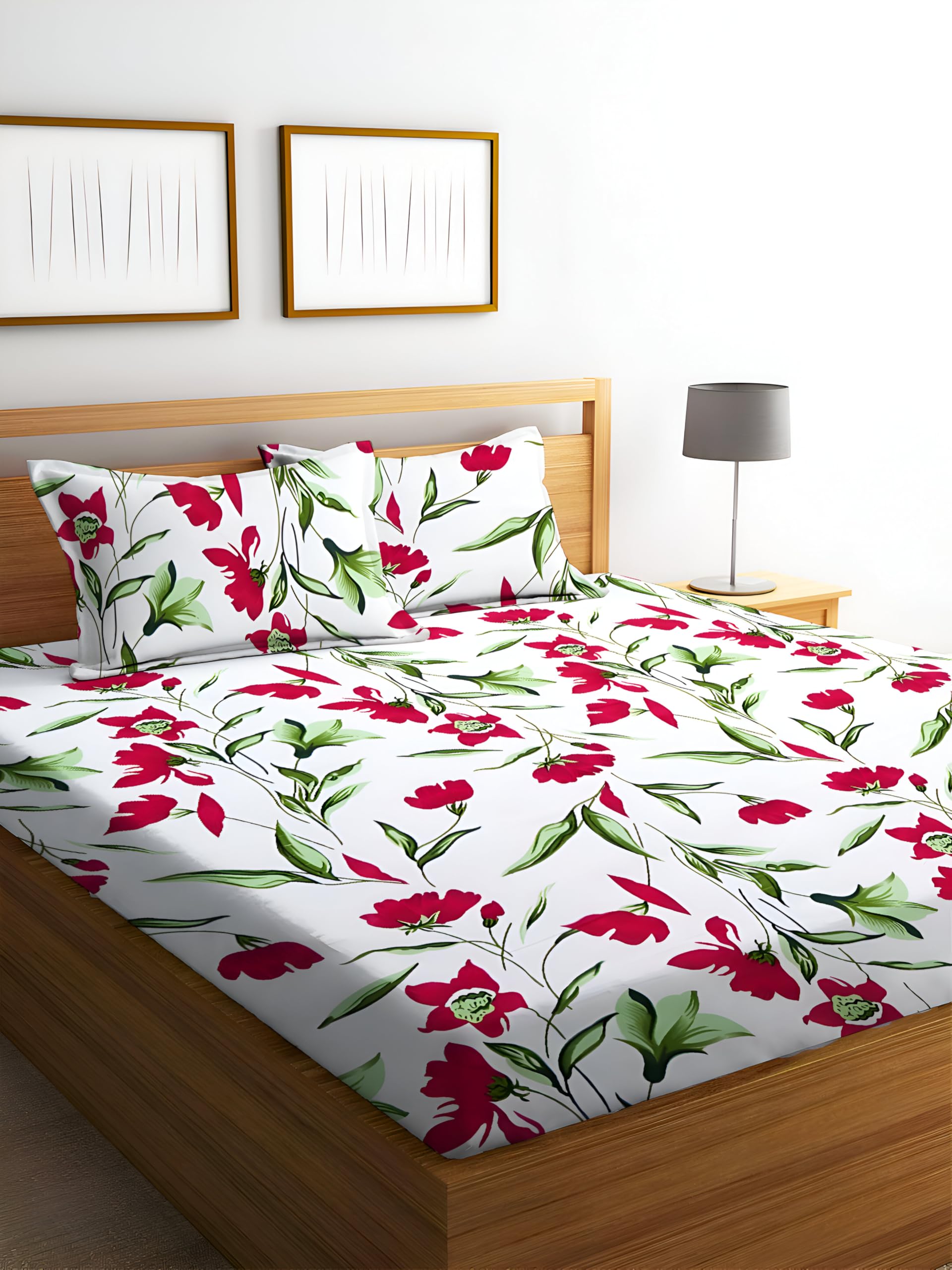STARNSTYLE Polycotton 220 TC Floral Printed King Size Double Bedsheet with 2 Pillow Covers, (90 x 90 Inches,)