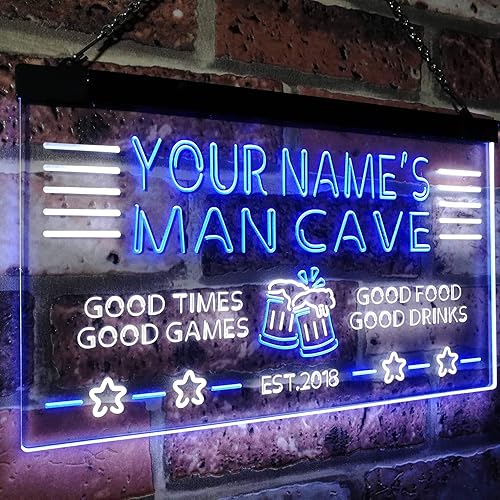 Miniatura 3 de ADVPRO Nombre personalizado Hombre Cueva Home Bar Est. Year Letrero de neón LED de doble color, blanco y azul, 16 x 12 pulgadas st6s43-x0012a-tm-wb