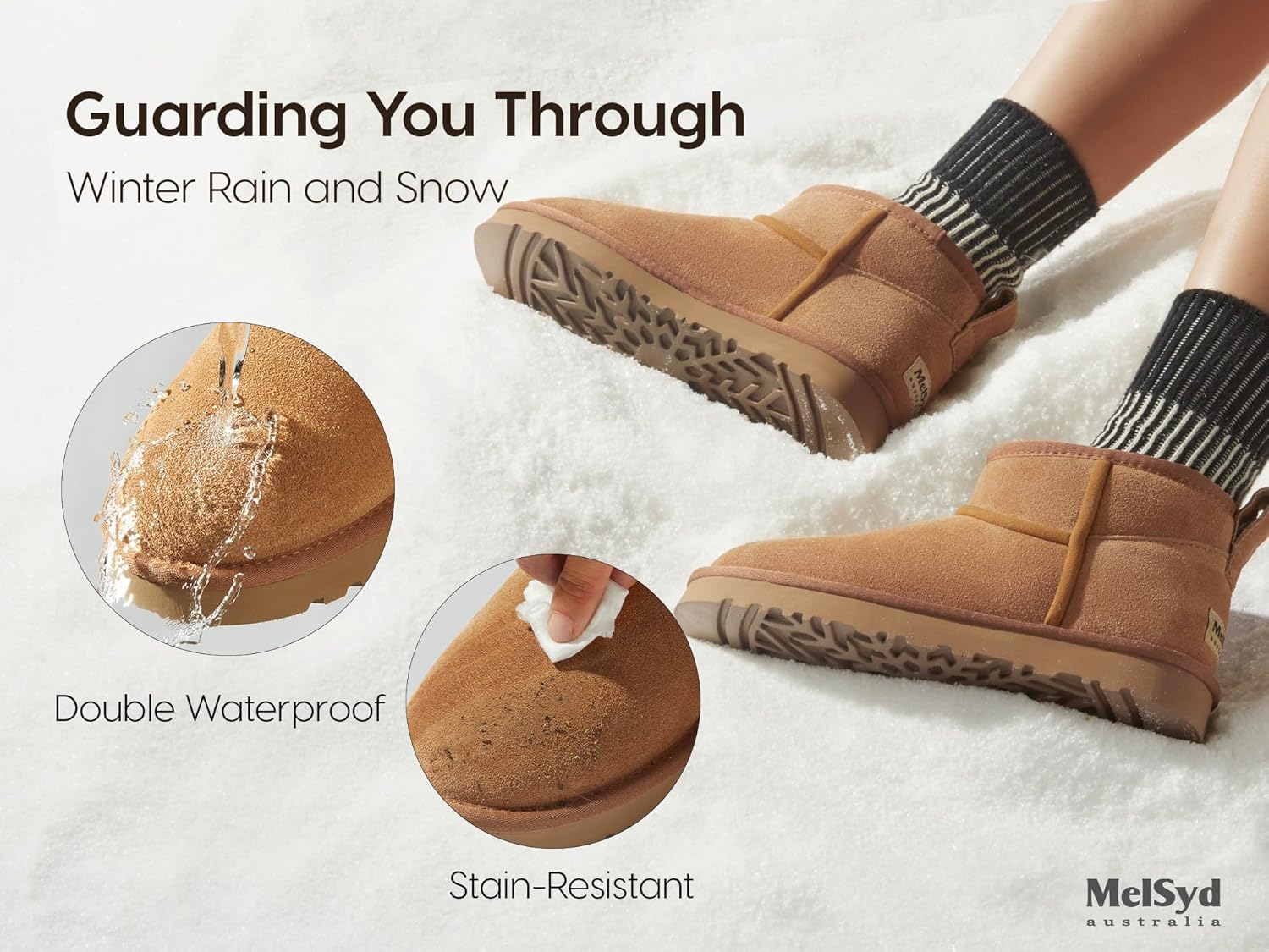 Mel&Syd 100% Australian Sheepskin Mini Boots with Arch Support Options - Warm Down to -22°F (-30°C) Thermal Ankle Booties - Waterproof Suede & Breathable Winter Shoes for Urban Commute & Office Wear