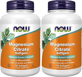 NOW Foods Supplements, Magnesium Citrate, with Glycinate & Malate, Nervous System Support*, 90 Softgels, (Pack of 2)