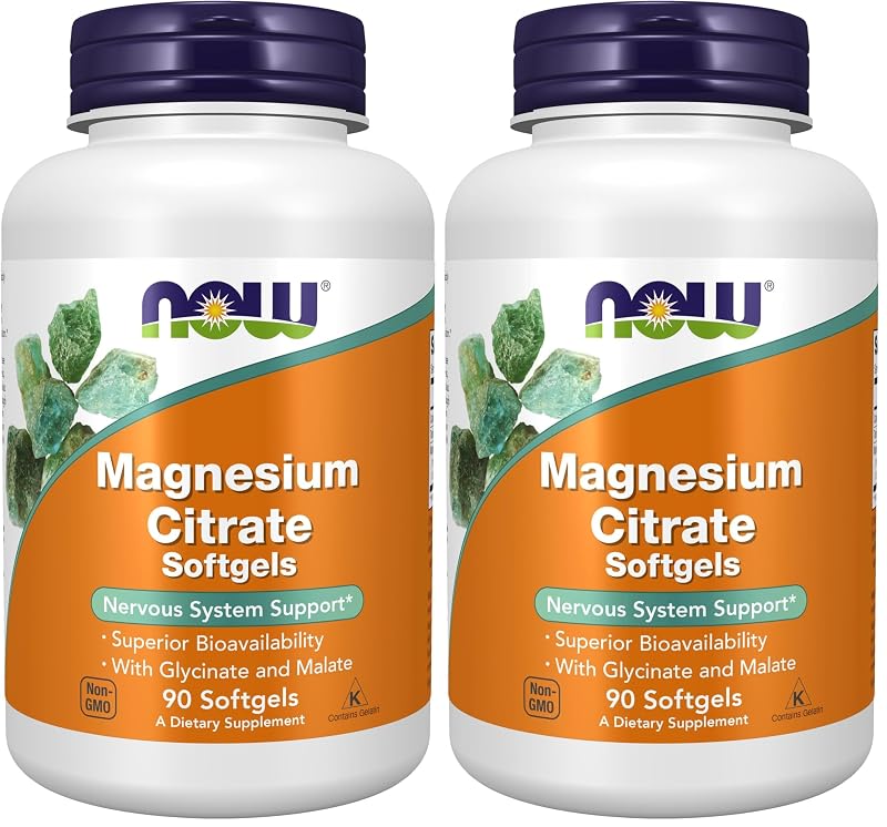 NOW Foods Suplemento de Magnésio Citrato com Glicinato e Malato 134 mg 180 cápsulas gelatinosas