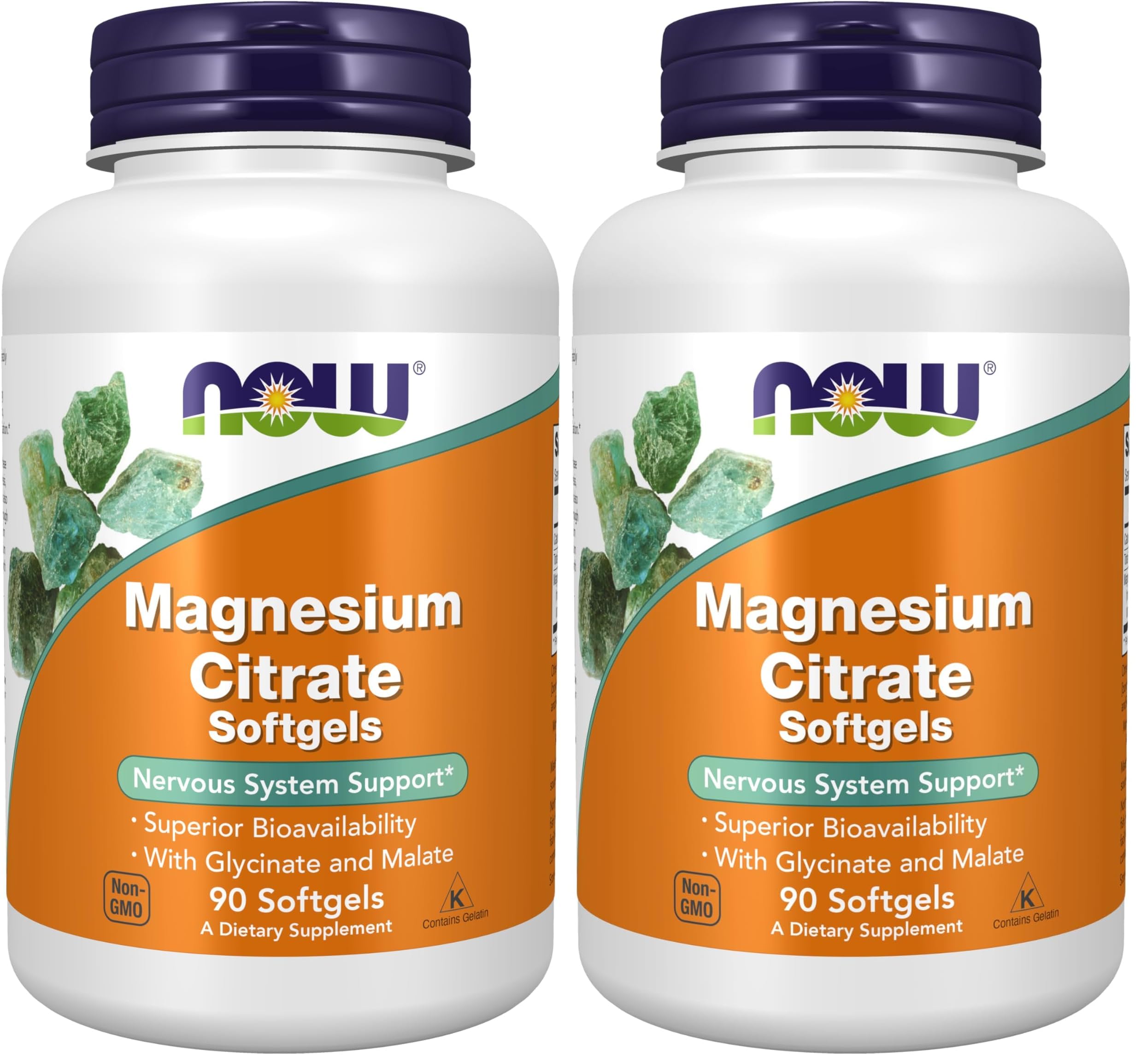 NOW Foods Supplements, Magnesium Citrate, with Glycinate & Malate, Nervous System Support*, 90 Softgels, (Pack of 2) 90 Count (Pack of 2)