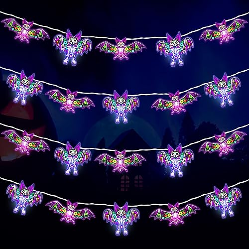 Miniatura 7 de Guirnalda de luces de calavera de Halloween, 20 luces LED de 10 pies con diseño de calavera para el Día de los Muertos, funciona con pilas, luces