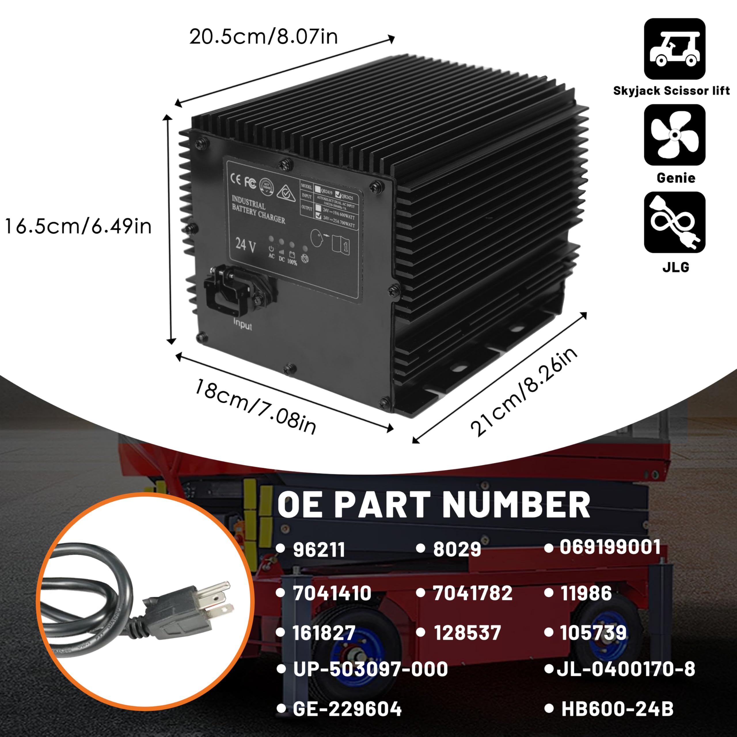 DUKVI 24V 25A Battery Charger Compatible with Genie/Skyjack/JLG Scissor Lift Battery Charger HB600-24B(161827, 105739, 96211, 128537), GS 1930 JLG 2030ES