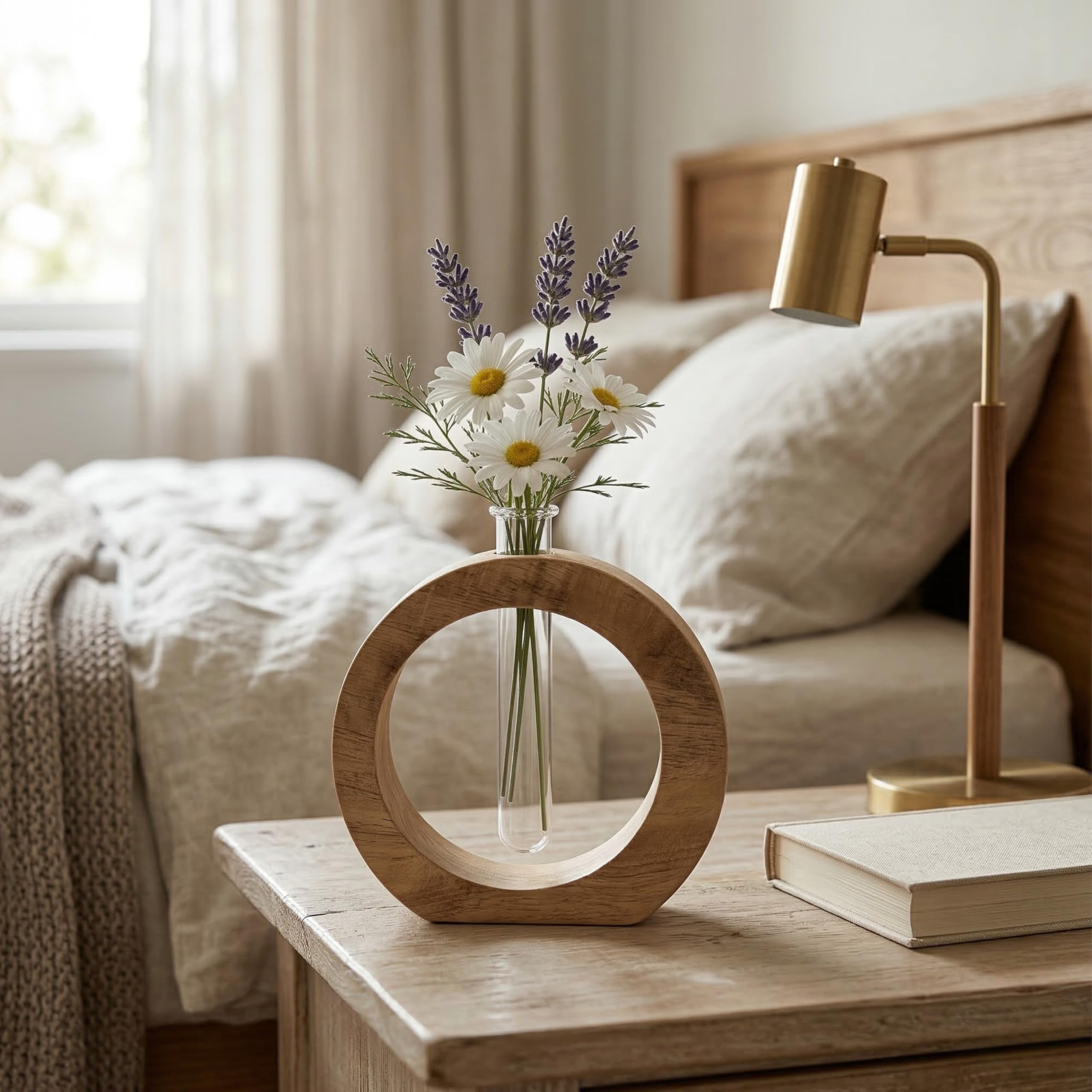 Wood Art Flower Plant Decorative Glass Test Tube with Donut Wooden Holder Vase Home décor, Office, Living Room, Bedroom, Table, Gifts, and décor Items-image-14