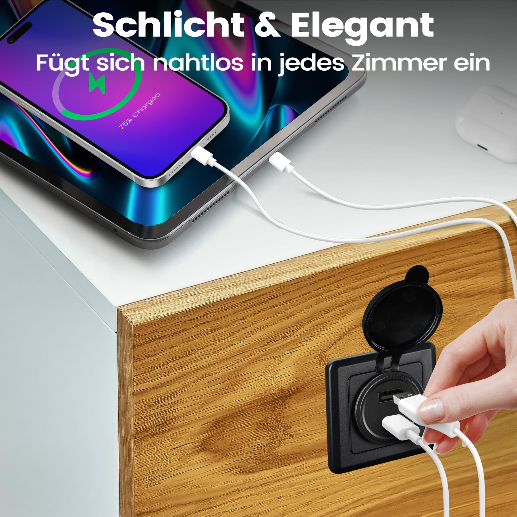 RV USB-A/C Dual Port Socket QC3.0 Tipo A & PD3.0 Tipo-C, Uscita di ricarica rapida USB in alluminio 12V con facciata nera, ideale per RV, barca, caravan, rimorchio camper (2 confezioni)