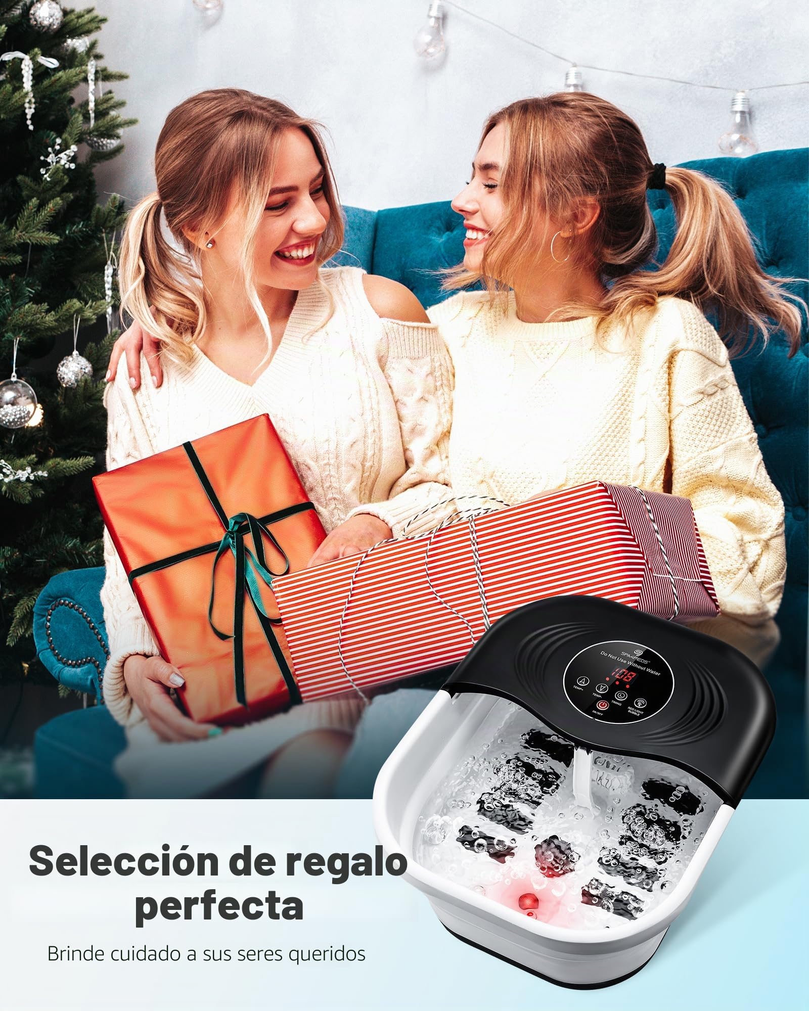 Baño de pies con masaje, función de calentamiento preciso y temporizador: baño de pies plegable con gorgoteo y piedra pómez, masajeador de pies con agua y 8 rodillos de masaje, ideal como regalo