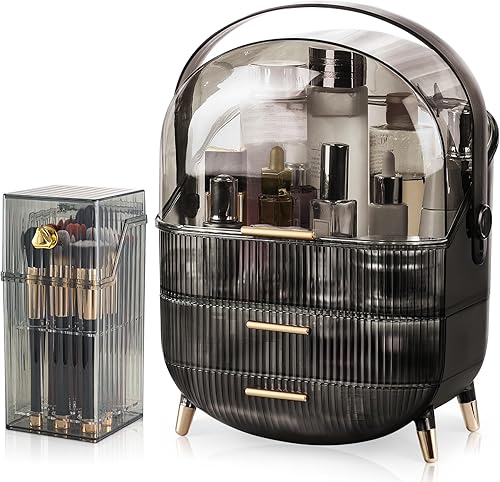 CANITORON Organizador de maquillaje, 3 capas de almacenamiento de cosméticos de gran capacidad, vitrina de cosméticos con soporte para brochas de