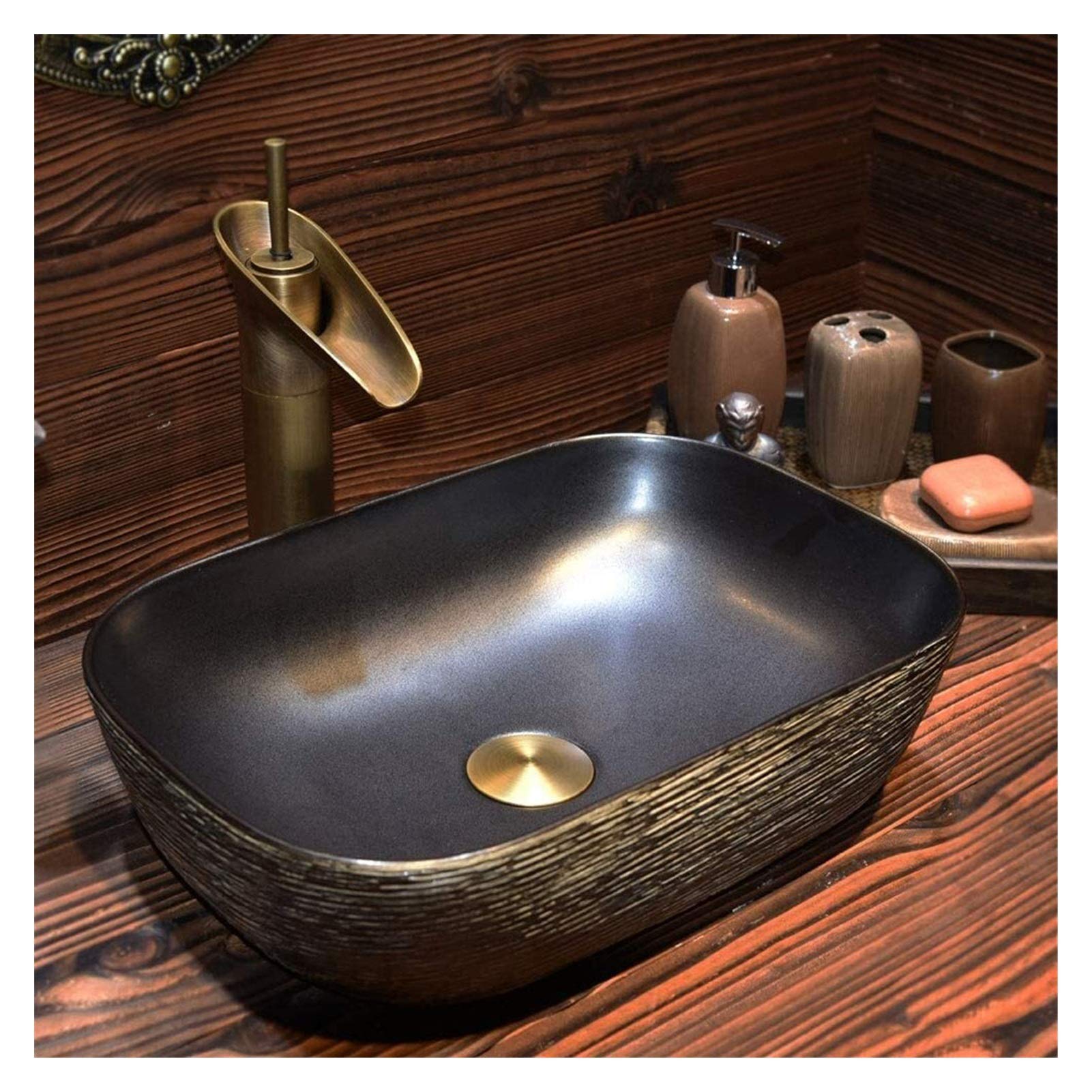 OLSKFUH Bathroom Bar Vanity Vessel Sinks Above Counter 12.3" X 9.3" X 3.9" Vintage Rectangular Vessel Sink Ceramic Lavatory Bowl, Bathroom Countertop Wash Basin,