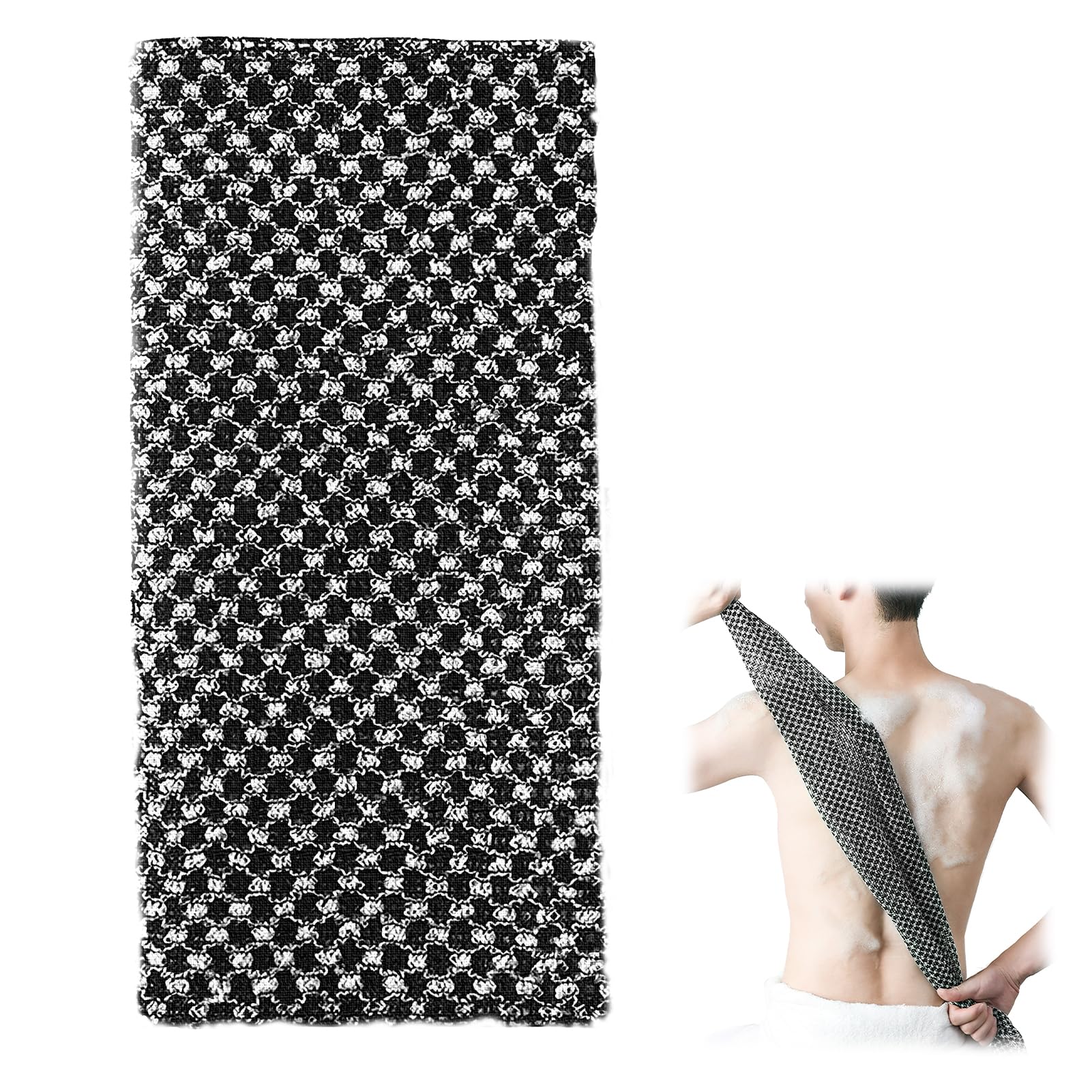 Japanese Exfoliating Towel Back Scrubber Extra Long Rough for Men & Women Deep Washer Washcloth Dead Skin Cell Remover Special Texture Makes Fluffy Foam Lather Shower Wash Black Cloths