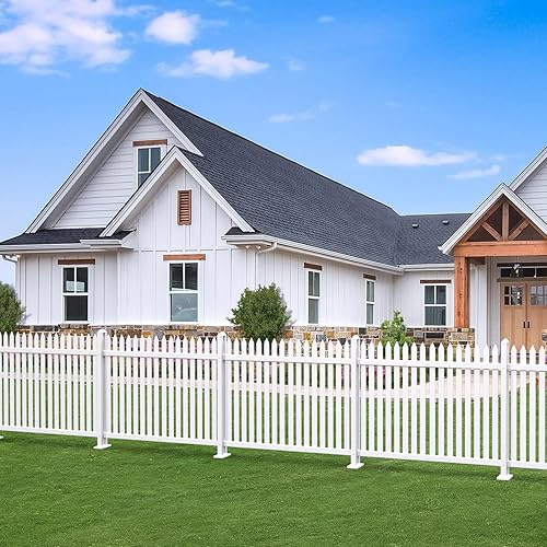 Patio 2 juegos de paneles de valla de estacas de 38.6 pulgadas de alto x 84 pulgadas de largo, valla decorativa de PVC de vinilo blanco para patio