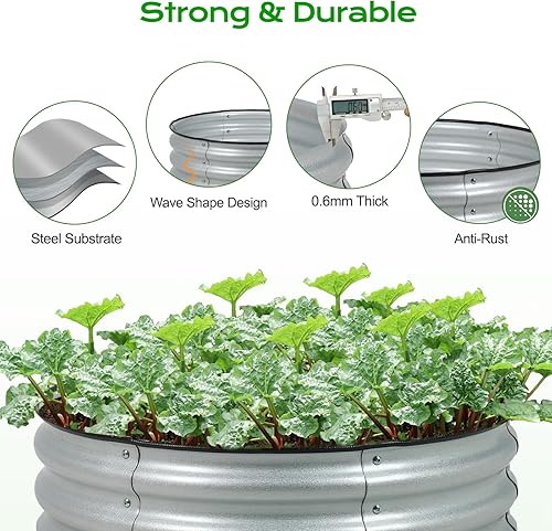 Miniatura 7 de Aoodor Kit de cama de jardín elevada galvanizada de 2 piezas, 9 pulgadas de alto Aluzinc de metal redondo de 30 pulgadas para verduras, flores y