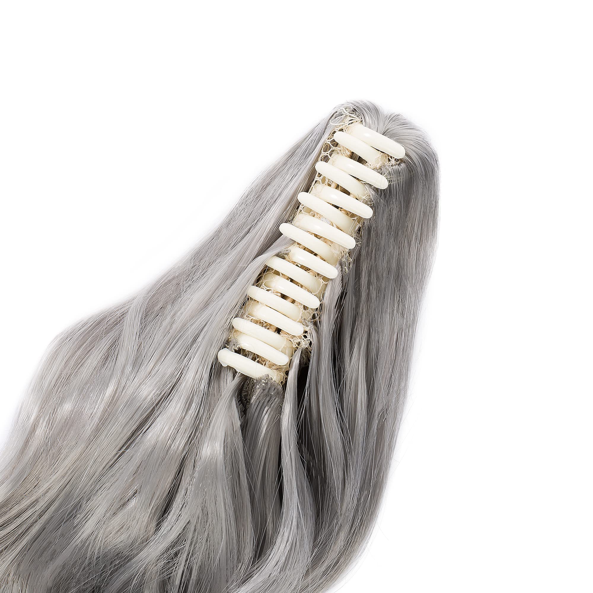 30cm Coda di Cavallo Extension Coda Capelli Ricci Posticci per Capelli Mossi Ondulati con Pinza Claw on Ponytail Lunghi/Corti Sintetici Grigio scuro