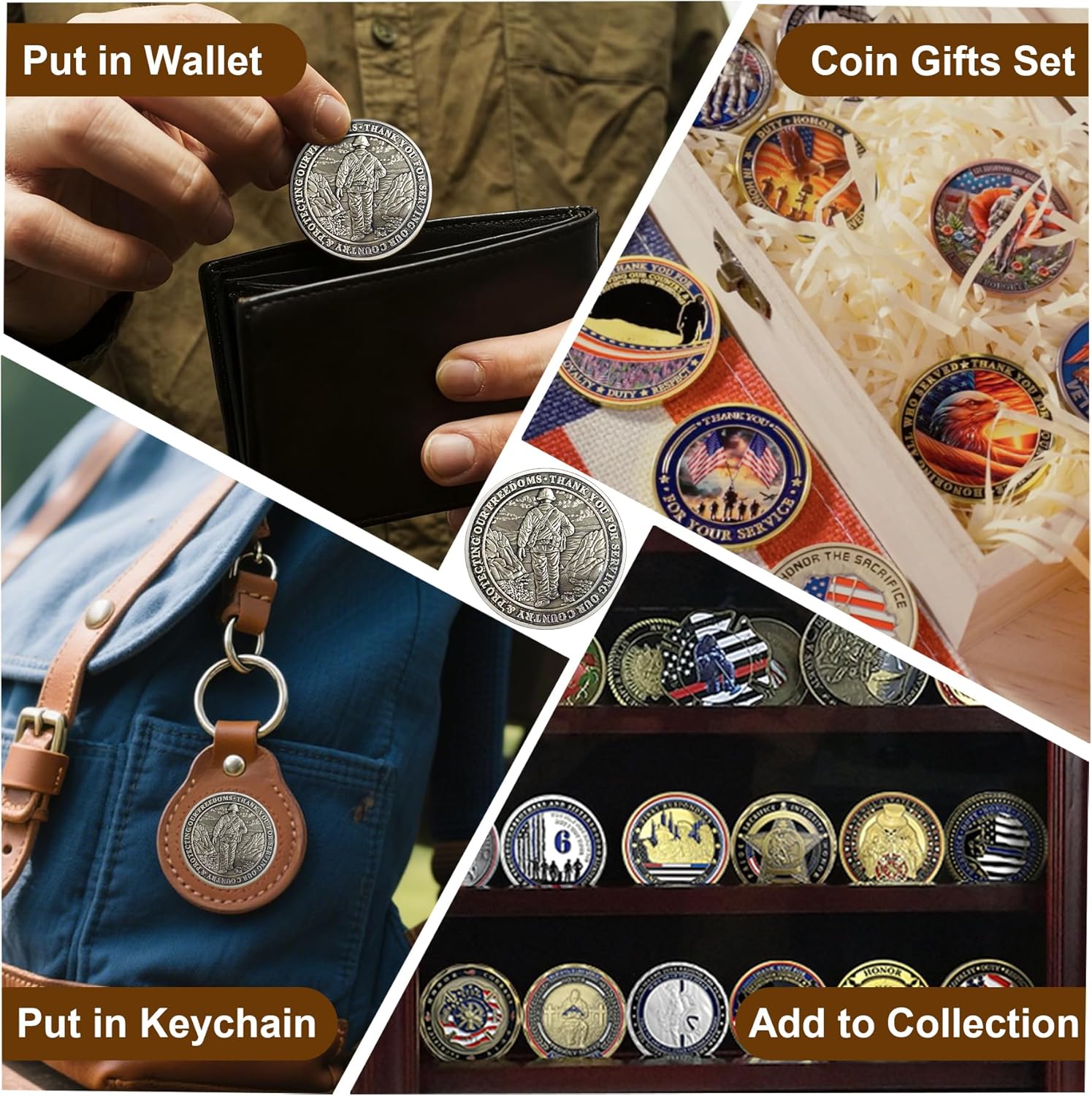 50 PCS Veteran Challenge Coins Bulk - Thank You for Your Service Coin, Military Appreciation Coin, Double-Sided Veterans Coin with Bald Eagle and Soldier Design for Veteran Thank You Gifts