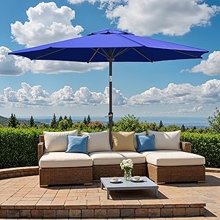 Outdoor Patio Umbrella, Table Umbrella with Push Button Tilt and Crank, 8 Ribs Market Umbrella