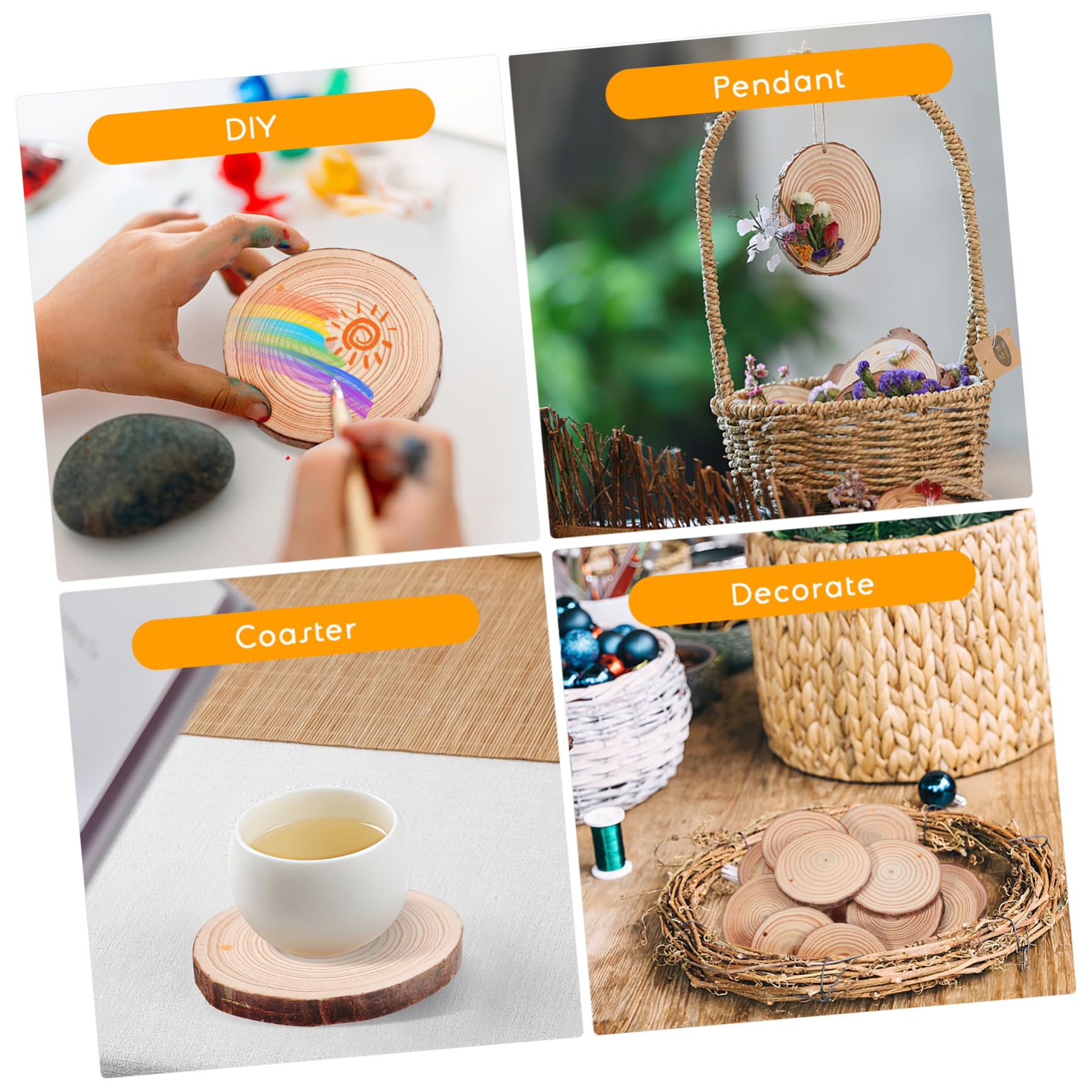 Unbehandelte Runde Holzscheiben 7-8cm, 50 Stück, Braun | Jute Schnur, Rustikale Natürliche Optik, für Hochzeiten und Shops, mit Loch zum Aufhängen