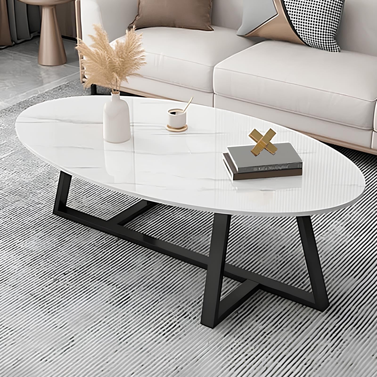 Amazon.co.jp: リビングルーム用のモダンなコーヒーテーブル、楕円形の  