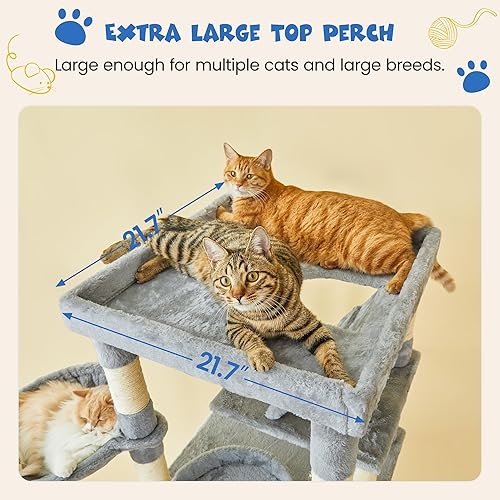 Miniatura 4 de MWPO Árbol grande para gatos de 74.8 pulgadas con postes rascadores cubiertos de sisal y condominio, torre alta para gatos, muebles