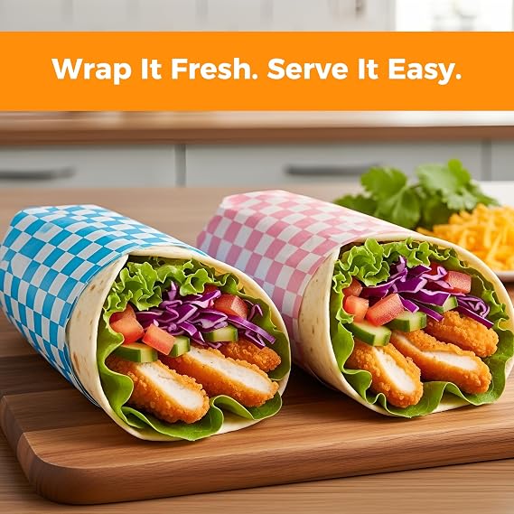 200Pack Checkered Deli Paper Sheets, 12 12 Inch, Dry Waxed Sandwich Wraps & Food Basket Liners GreaseResistant Wax Paper for Burgers, Subs, Fries, Bakery Use