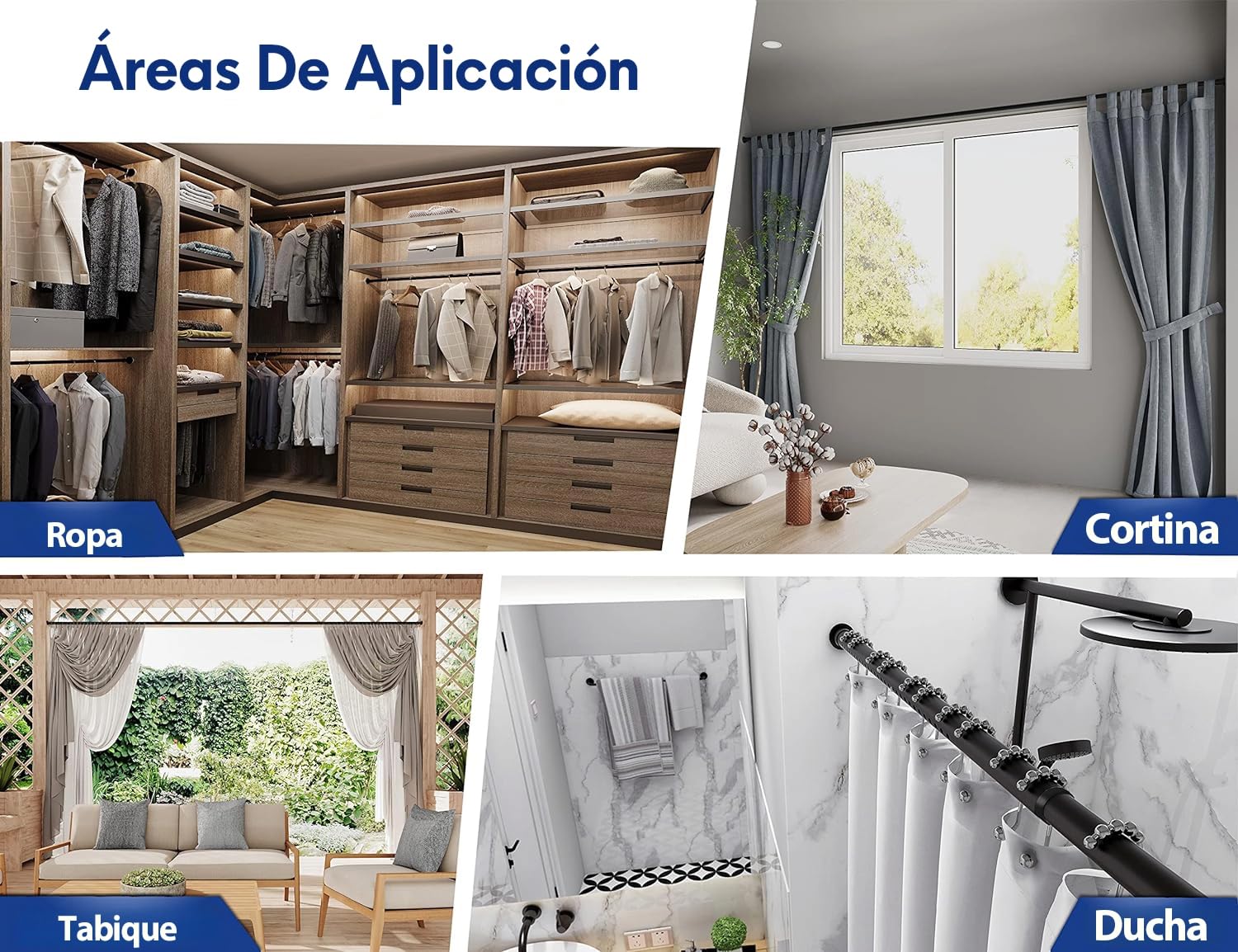 MEISENBERG Barra de cortina sin taladrar, 210-260 cm, diámetro de 32 mm, negro mate, barra de sujeción resistente, extensible y telescópica. Para tus cortinas, balcones y como pared divisoria