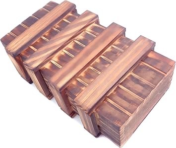 MAGIKON Brain Teaser Cube Puzzle Toy, Wood Secret Drawer Box 6.1in | Wood, 6.1x2.91x1.57in, two hidden drawers, pull side piece to unlock, puzzle box for kids and adults