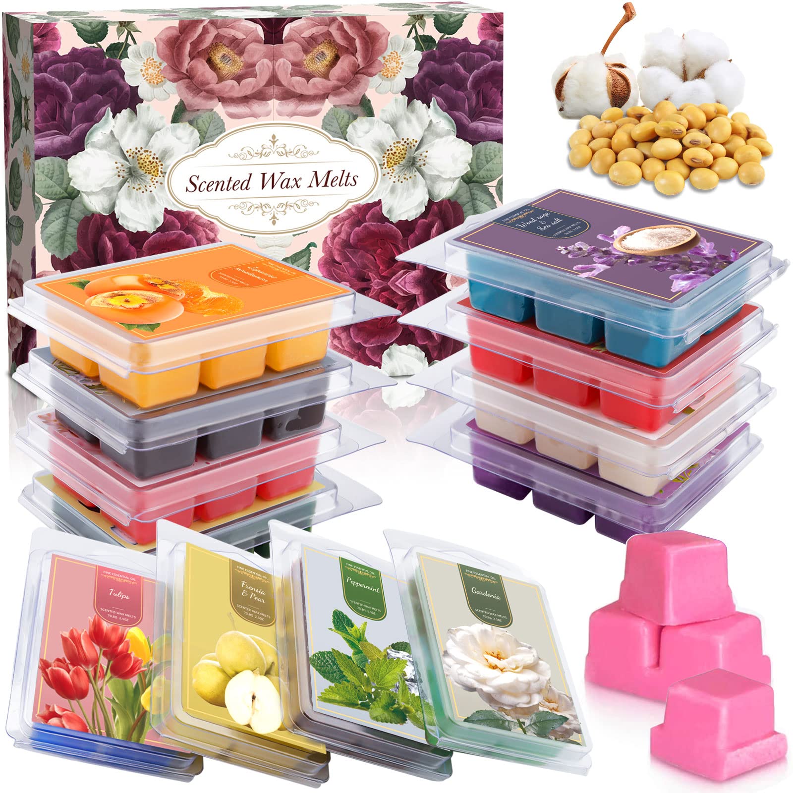 Amzeeniu Cubos de Cera 12 Paquetes Cera Perfumadas de Soya Derretida de Fragancia Cera se Derrite Velas para Fragancias de la Habitación Aromaterapia Quemador de Incienso Bloque de ​Cera Set de Regalo