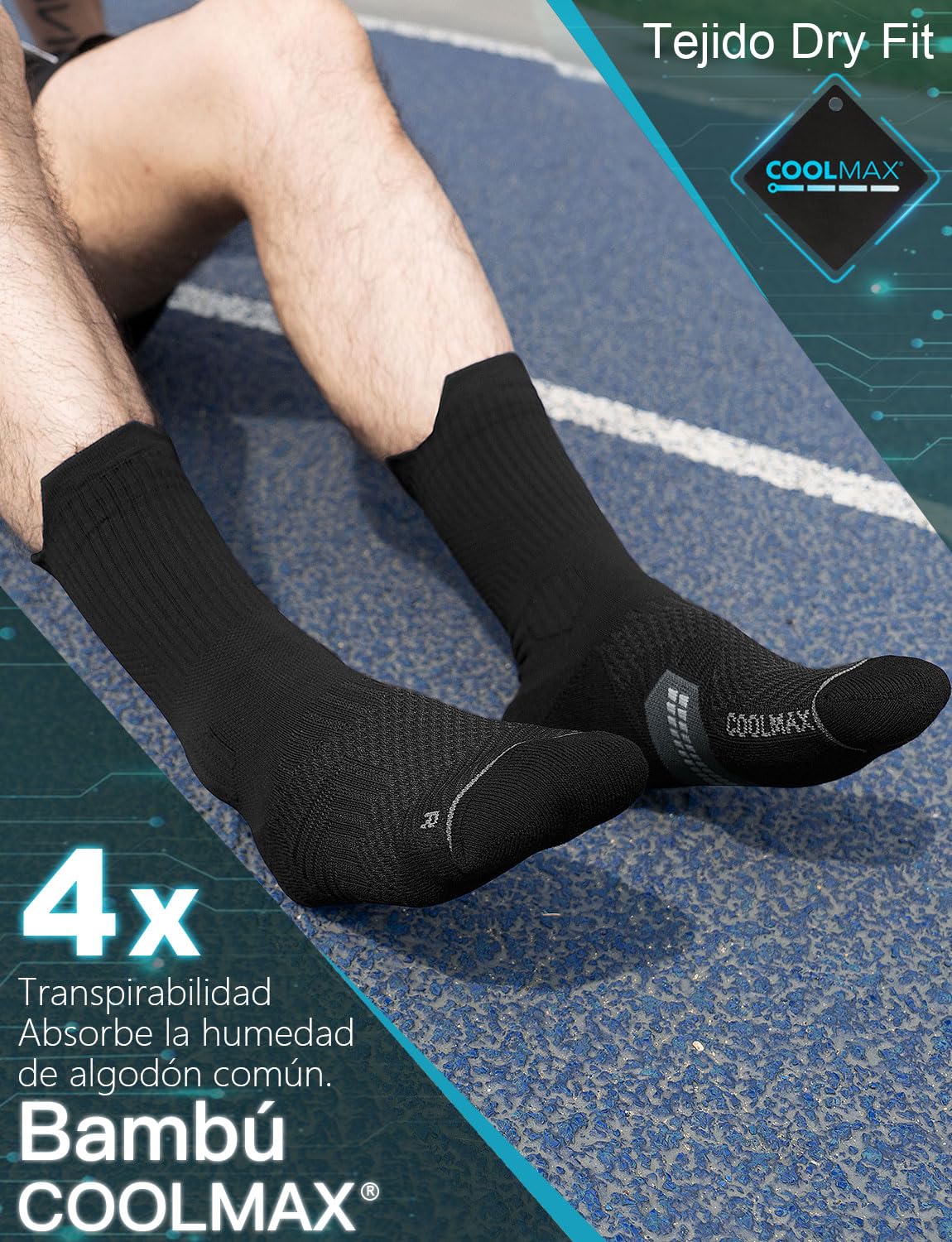 Juclise Calcetines de Compresión para Correr, de Fibra de Bambú y Coolmax, Transpirables, Anti-ampollas, Acolchados para Deporte, Senderismo y Gimnasio