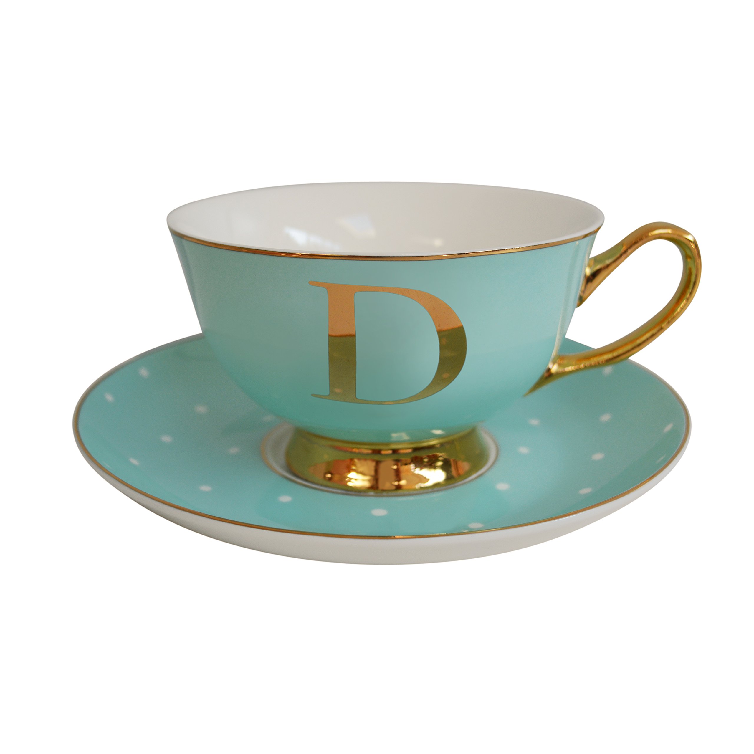Bombay Duck "Letter D Alphabet Spotty Teacup and Saucer, Mint