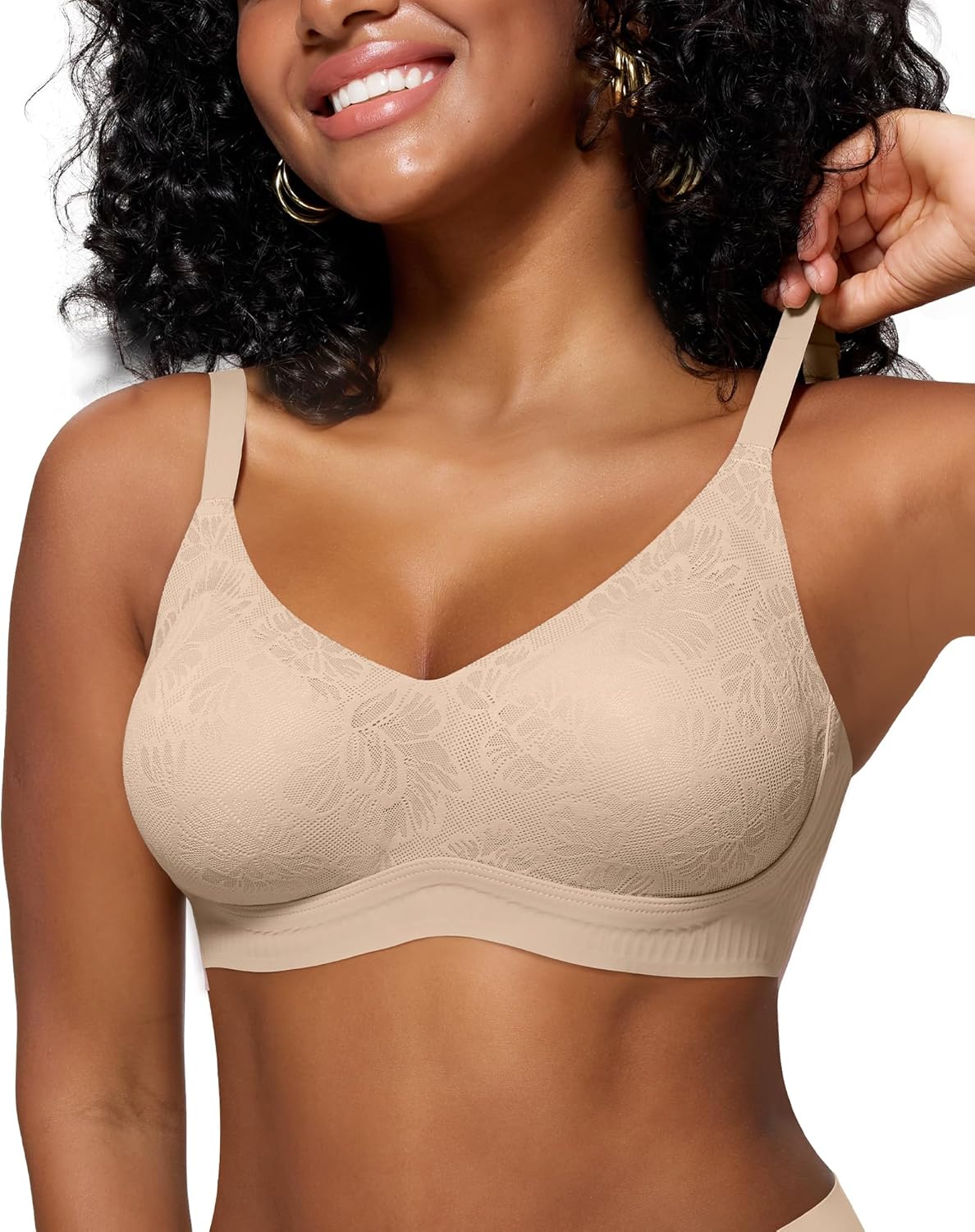 HORISUN Lace Jelly Bras for Women No Underwire Seamless Wireless V Neck Push Up No Wire Full Coverage Bralettes