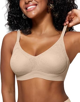 HORISUN Jelly Bras for Women No Underwire Lace Seamless Wireless V Neck Push Up No Wire Full Coverage Bralettes
