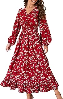Casual V Neck Boho Floral Print Wedding Guest Maxi Dresses for Women Bohemian Flowy Maxi Dress - Buy now
