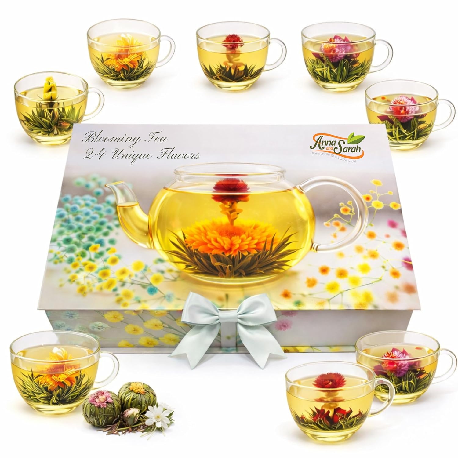 Blooming Tea & Edible Flower Infusions, Green Tea, 24 Unique Flavors Gift Set for Everyone – Natural, Floral & Aromatic Teas in Extra Large Premium Gift Box