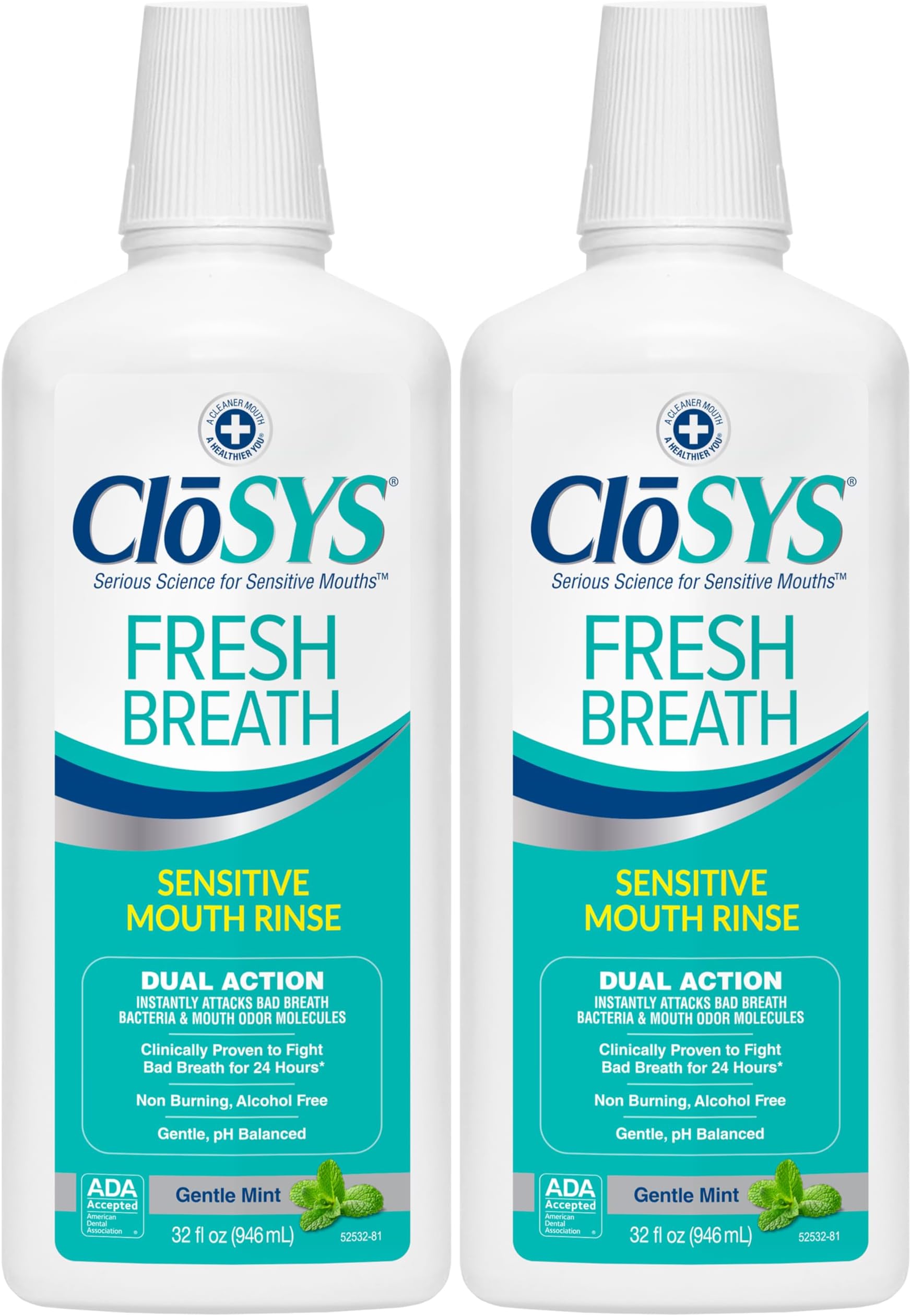 Sensitive Mouthwash, 32 Ounce, 2 Count, Gentle Mint, Alcohol Free, Dye Free, pH Balanced, Helps Soothe Mouth Sensitivity, Fights Bad Breath