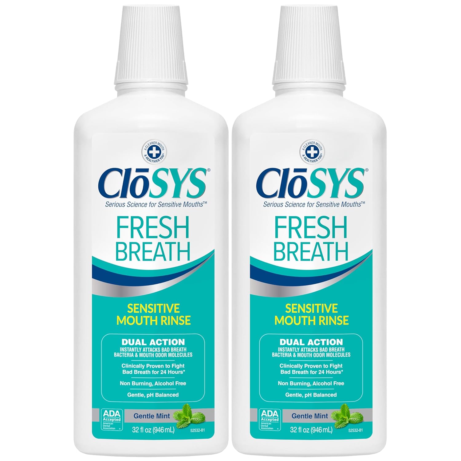 CloSYS Mouthwash, 32 Ounce, 3 Count, Fresh Breath Mouthwash, Gentle Mint, Alcohol Free, Dye Free, pH Balanced Mouth Wash, Helps Soothe Entire Mouth, Fights Bad Breath