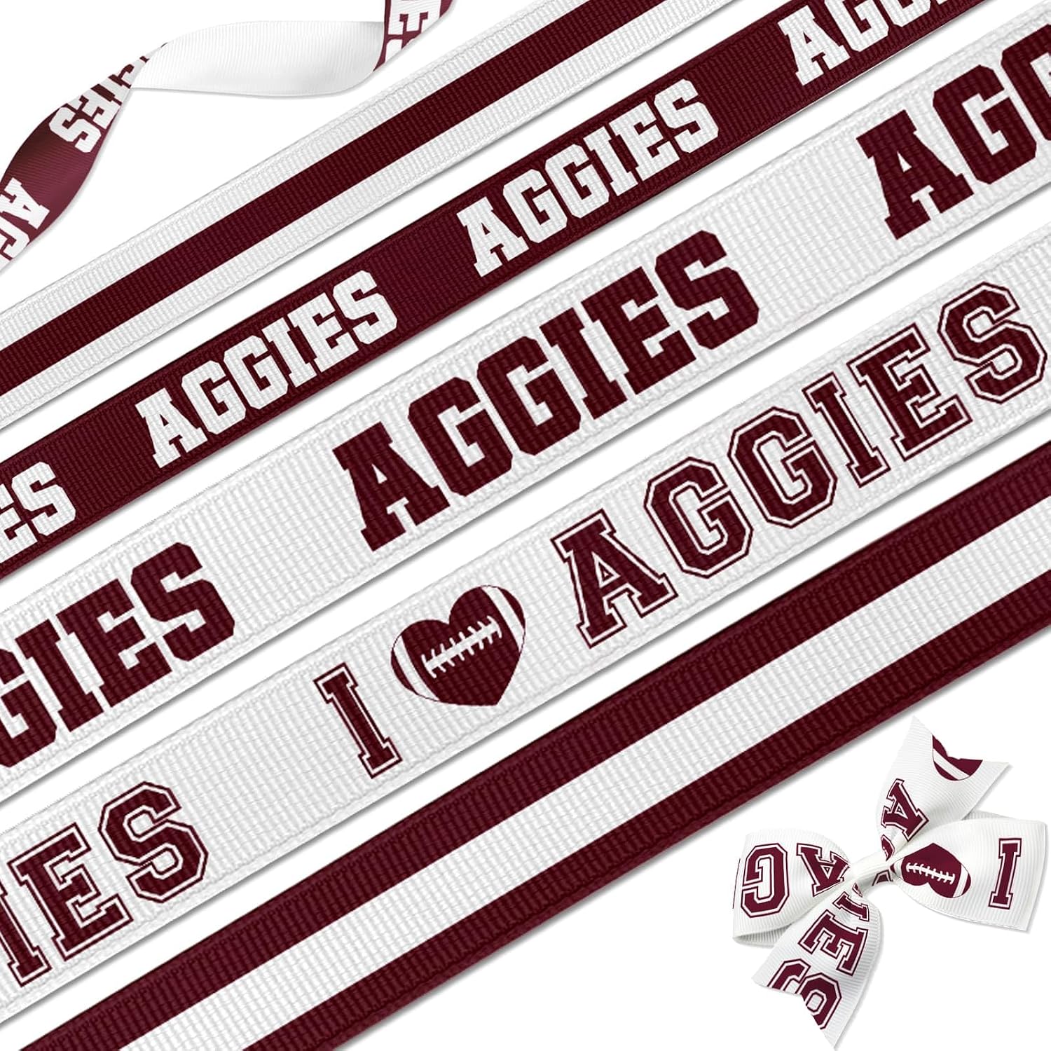 Aggies Maroon Ribbon 5 Pack 15 Yards, 2 Widths (3/8" 7/8") Grosgrain Hair Bow Ribbon for Crafts Game Day Party Decorations Gift Wrapping