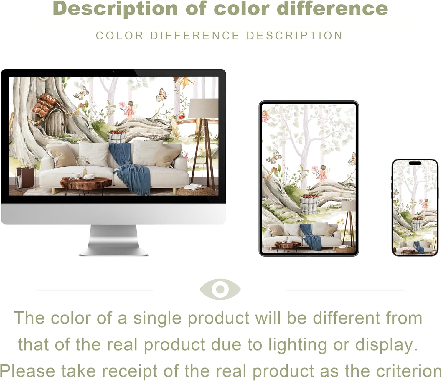 Self Adhesive Nursery Wallpaper Watercolor Tree Forest Woodland Wall Mural for Girls Bedroom Living Room