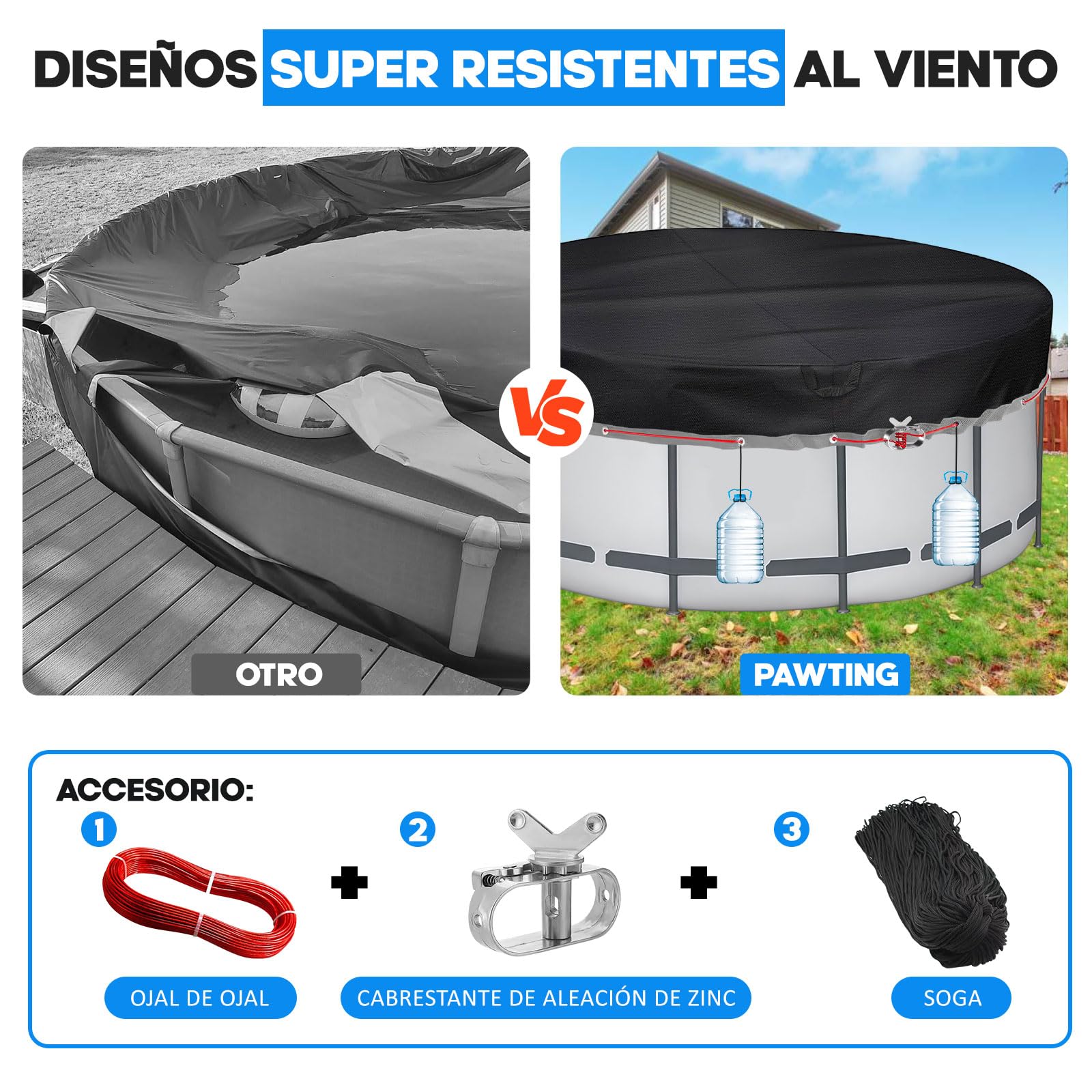 Cubre Piscinas Redondas Ø564x30cm para 500-550cm con Ojales | Negro, resistente a los rayos UV y al desgarro, para verano e invierno, compatible con piscinas INTEX y BESTWAY
