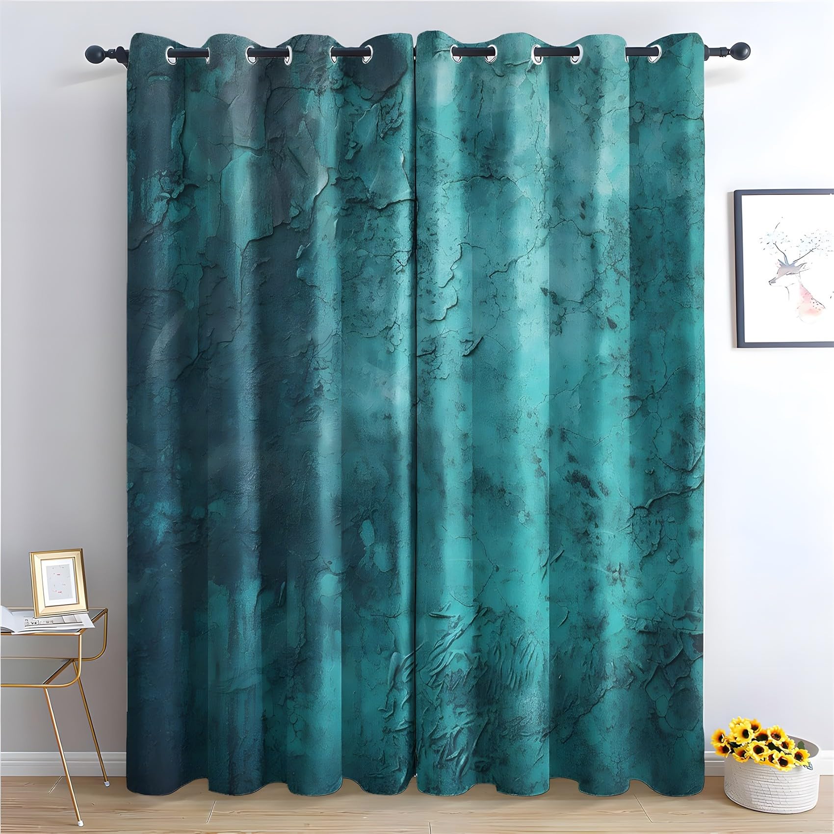 KaiHeBeding Turquoise Marble Texture Blackout Curtains for Bedroom - Abstract Stone Texture Living Room Curtains 46x90 Eyelet - Soft Thermal Insulated Patterned Drapes for Windows - 2 Panels