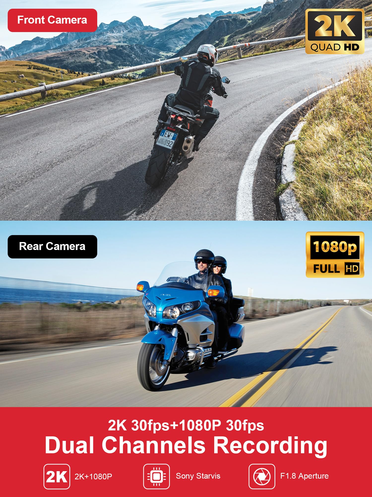 INNOVV K6 Cámara de salpicadero Doble Canal QHD 2K + 1080p IP67 Impermeable con Wi-Fi, ángel Dorado de 120°, detección acelerómetro, Soporte 256GB (Tarjeta SD no incluida)