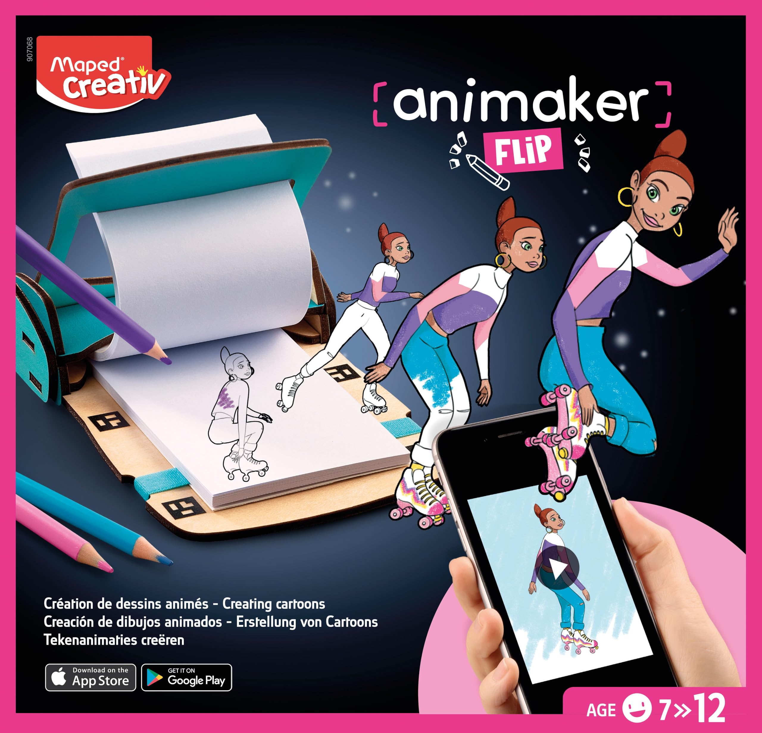 Maped Creativ - Animaker Flip Poetic - Tworzenie rysunków - Kompletny zestaw z notatnikiem i pomocnikiem do tworzenia Flipbooka + ołówkami i akcesoriami Dostęp do aplikacji Animaker - od 7 lat