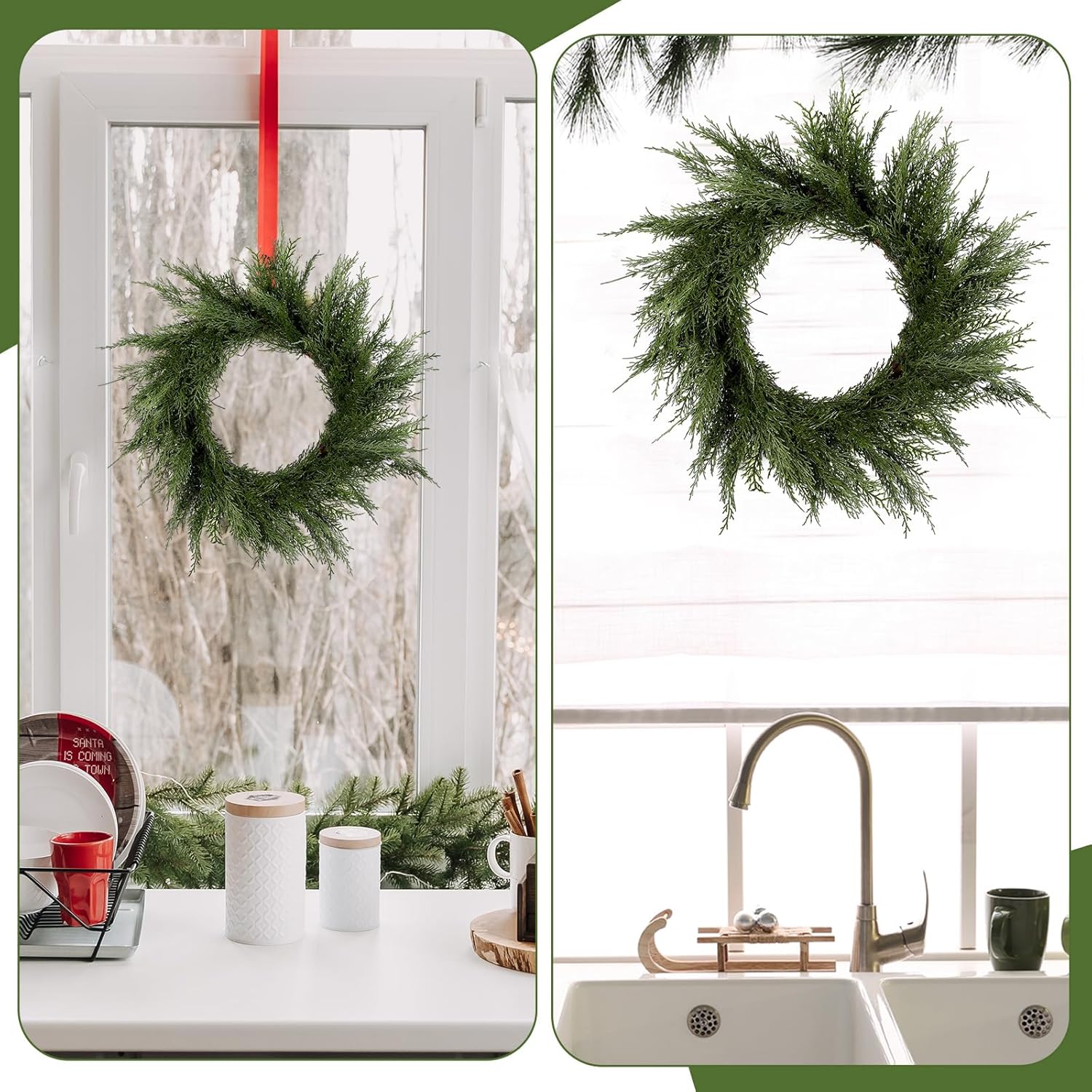 Zeyune 24 Real Touch Christmas Cedar Wreath for Front Door Extra-Full Large Artificial Green Pine Wreath Faux Pine Green Wreaths for Xmas Home Indoor Outdoor Wall Window Farmhouse Fireplace Decor - Image 7