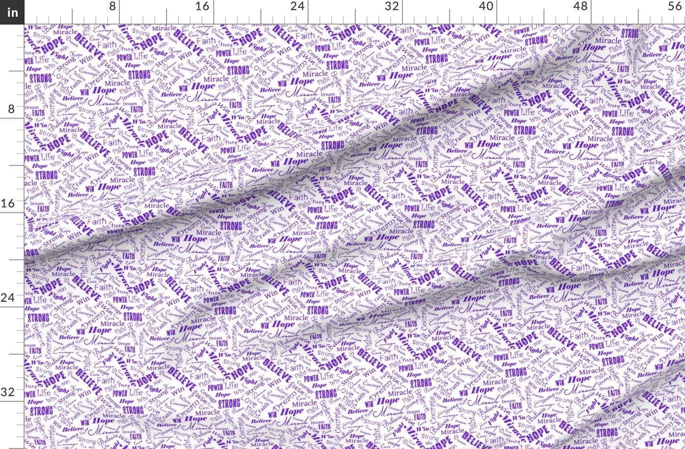 Spoonflower Fabric - Cancer Words Awareness Purple Printed on Organic Cotton Sateen Fabric by The Yard - Sewing Quilting Apparel Home Decor