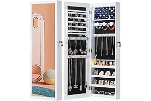 Nicetree Wall Mounted Mirror Jewelry Armoire with 6 LEDs