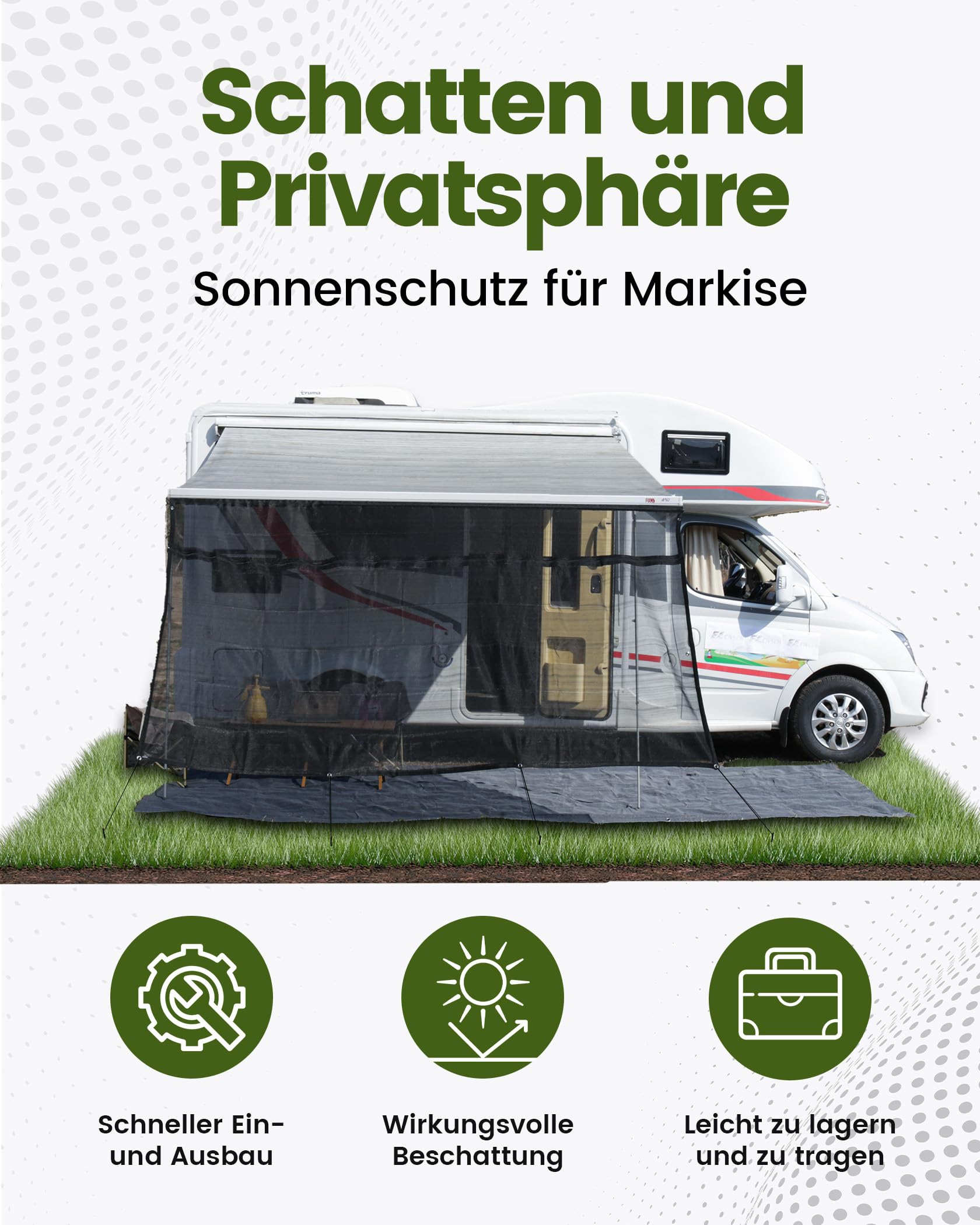 Sun View Blocker trapezoidale 75% tenda parasole pannello frontale protezione solare 2 x 4 m per camper