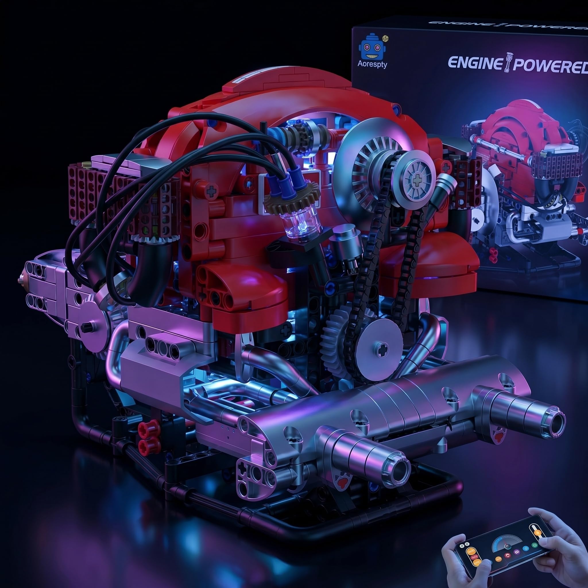 Maqueta Motor H4 868 Piezas – Kit Motor Miniatura Bluetooth & LED RGB | Motor H4 para Montar Adultos Stem Maquetas para Montar Idea Regalo Hombre