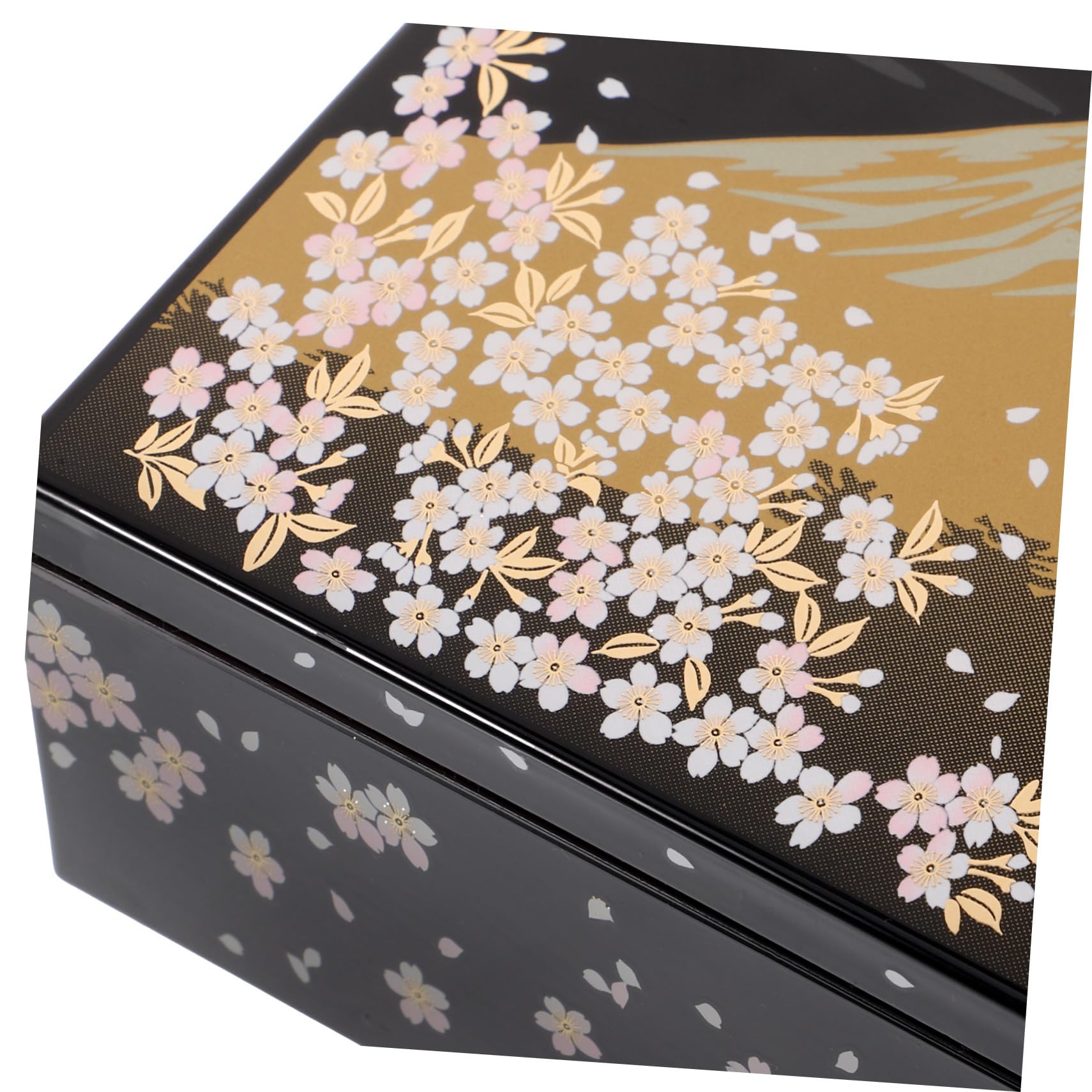 Boîte à Bento Japonaise à 3 Niveaux, Motif Mont Fuji, Plastique Noir, Réutilisable pour Snacks et Desserts, pour Diverses Occasions