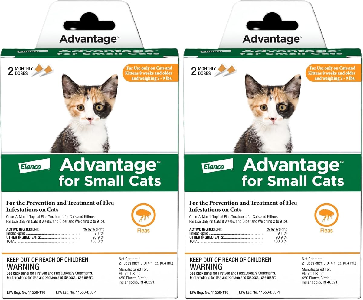 Topical Cat Flea Treatment and Prevention for Small Cats 2-9 lbs. | Apply Flea Drops Monthly | 2 Treatments, (Pack of 2)